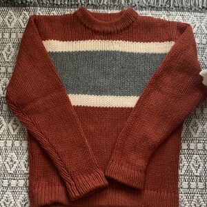 American Eagle Outfitters Men's Rust and Gray Crewneck Sweater